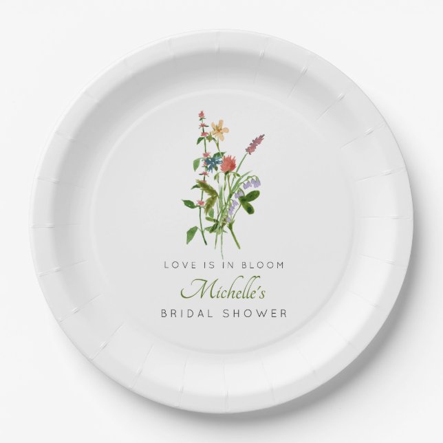 Wildflower Love is in Bloom Bridal Shower Paper Plate (Front)