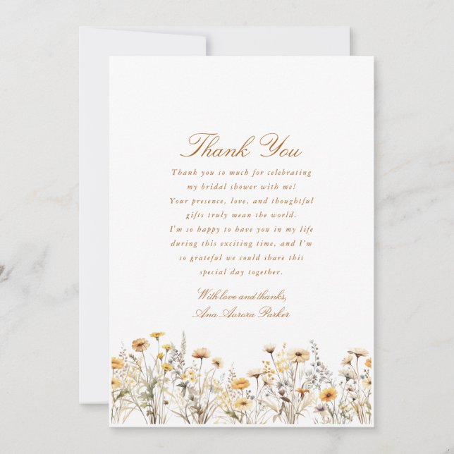 Wildflower Love Is In Bloom Bridal Shower Thank You Card (Front)