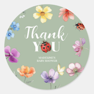 Wildflower Lovebug Baby Shower Round Sticker