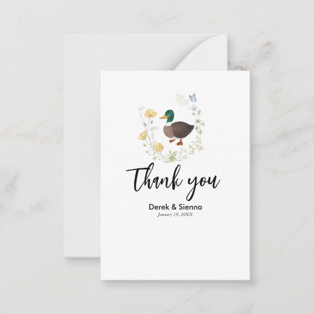 Wildflower Mallard Duck Wedding Note Card (Front)