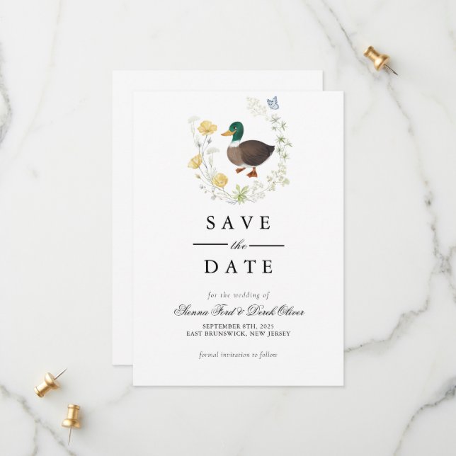 Wildflower Mallard Duck Wedding Save The Date (Front/Back In Situ)
