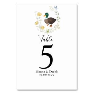 Wildflower Mallard Duck Wedding Table Number