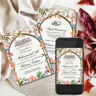 Wildflower Masjid Muslim Wedding Nikah Walima Invitation