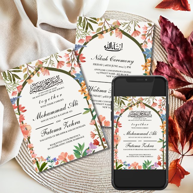 Wildflower Masjid Muslim Wedding Nikah Walima Invitation (Creator Uploaded)