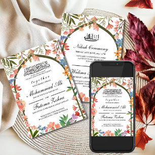 Wildflower Masjid Muslim Wedding Nikah Walima Invitation