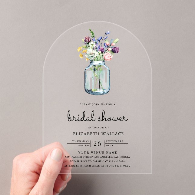 Wildflower Mason Jar Bridal Shower Acrylic Invitations (Insitu (Handheld))
