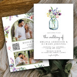 Wildflower Mason Jar Photo Collage QR Code Wedding Invitation<br><div class="desc">Amaze your guests with this elegant wedding invite featuring beautiful flowers and modern typography. Simply add your event details on this easy-to-use template and adorn this card with your favourite photos to make it a one-of-a-kind invitation.</div>