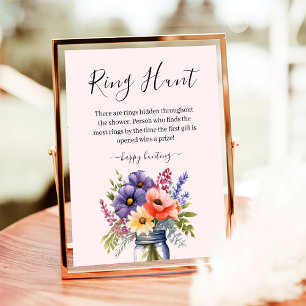 Wildflower Mason Jar Ring Hunt Bridal Shower Game Poster