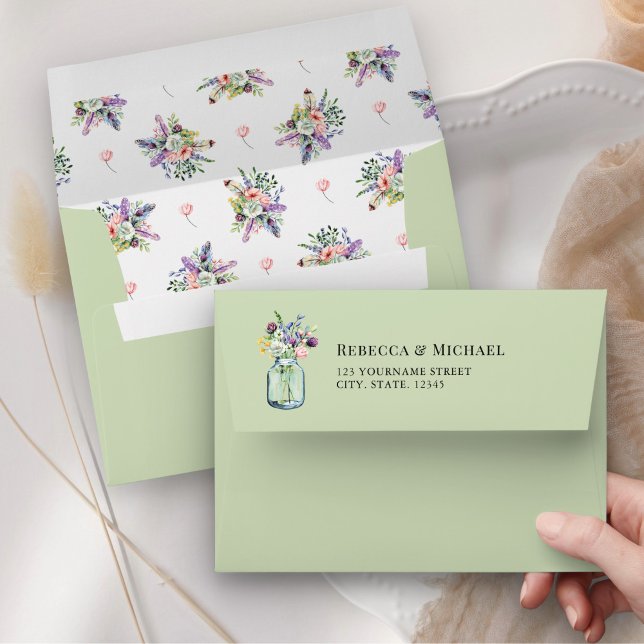 Wildflower Mason Jar Wedding Envelope (Creator Uploaded)