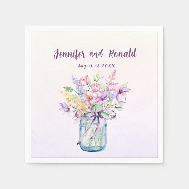  Wildflower  Mason Jar Wedding Personalised  Napkin (Front)