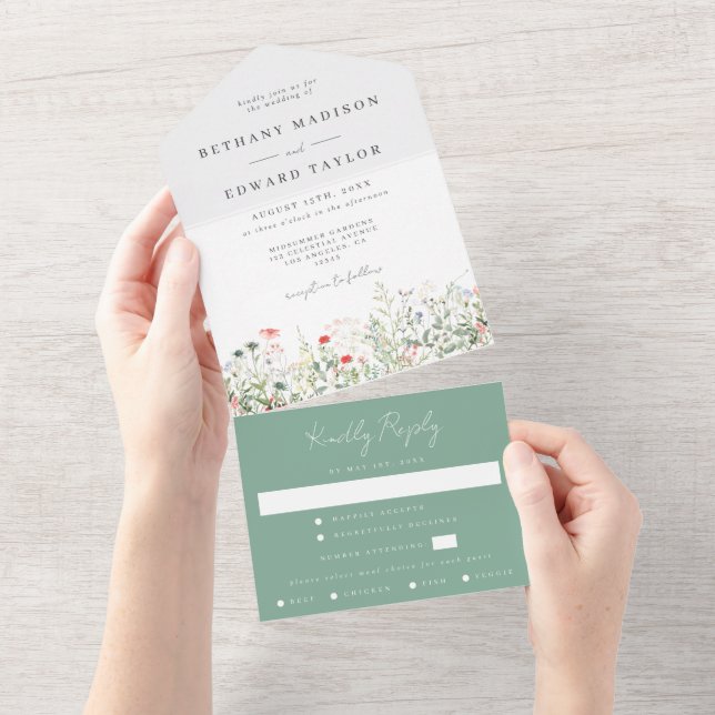 Wildflower Meadow All In One Wedding All In One Invitation (Tearaway)