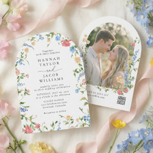 Wildflower Meadow Arch Photo Wedding Invitation