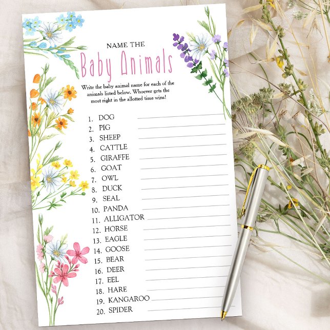 Wildflower Meadow Baby Animal Name Quiz Game (Baby Shower Game - Name the Baby Animals - from my Wildflower Meadow collection)