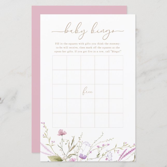 Wildflower Meadow Baby Bingo Game Card (Front/Back)