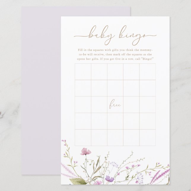 Wildflower Meadow Baby Bingo Game Card (Front/Back)