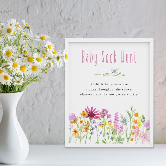 Wildflower Meadow Baby Sock Hunt Baby Shower Game Poster (Sock Hunt baby shower game from my Wildflower Meadow Collection - order printed or as a digital file)