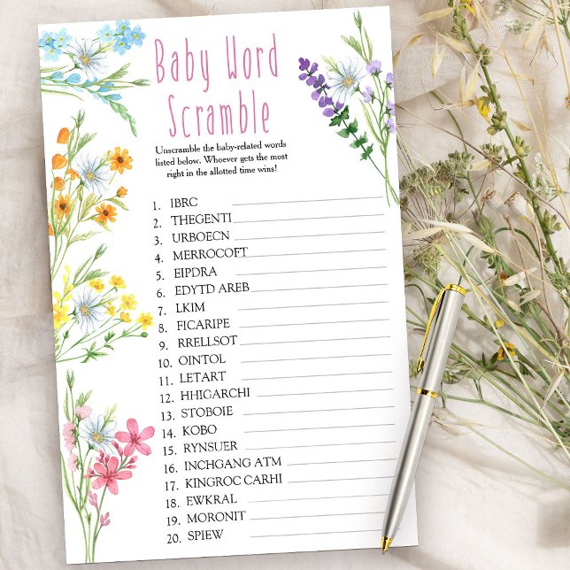 Wildflower Meadow Baby Word Scramble Shower Game (Baby Shower Game - Baby Word Scramble - from my Wildflower Meadow collection)