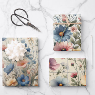 Wildflower meadow Beige Background Wrapping Paper Sheet