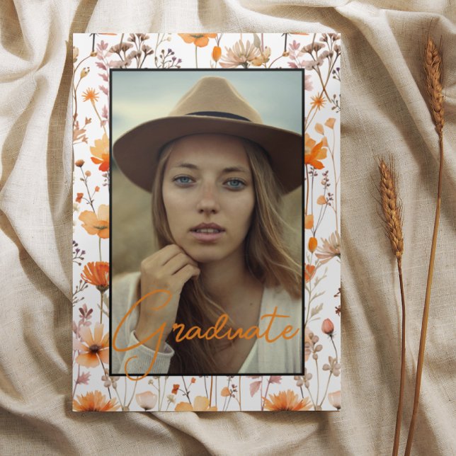 Wildflower Meadow Boho Floral Orange Graduation  Invitation (Creator Uploaded)