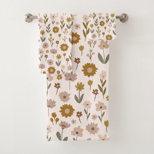 Wildflower Meadow Boho Pattern Bath Towel Set (Insitu)