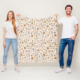 Wildflower Meadow Boho Pattern Fleece Blanket