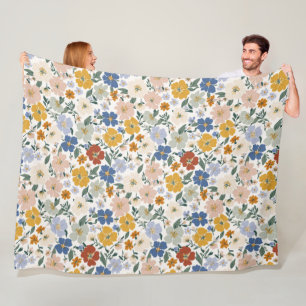 Wildflower Meadow Boho Pattern Fleece Blanket