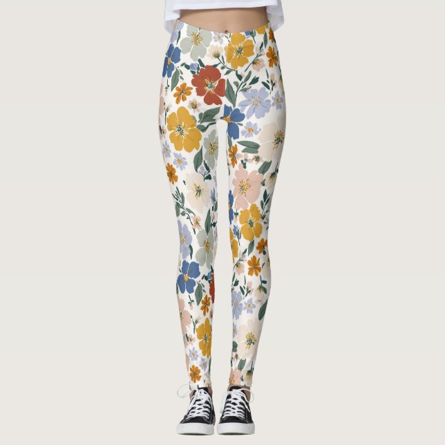 Wildflower Meadow Boho Pattern Leggings (Front)