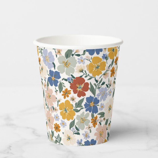 Wildflower Meadow Boho Pattern Paper Cups (Front)