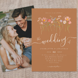 Wildflower Meadow Boho Photo Brown Sugar Beige Invitation