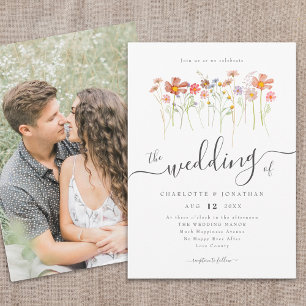Wildflower Meadow Boho Whimsical Script Photo Invitation