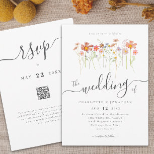 Wildflower Meadow Boho Whimsical Script QR Code Invitation