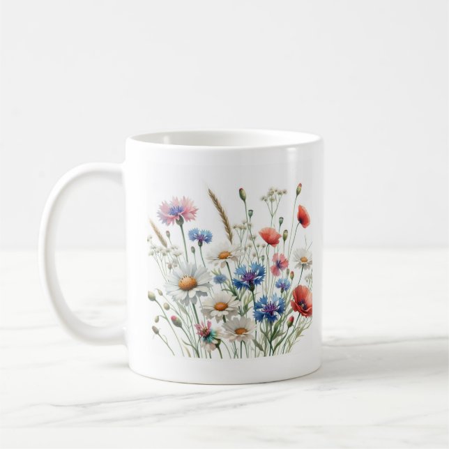 Wildflower Meadow Botanical Art Illustration Coffee Mug (Left)