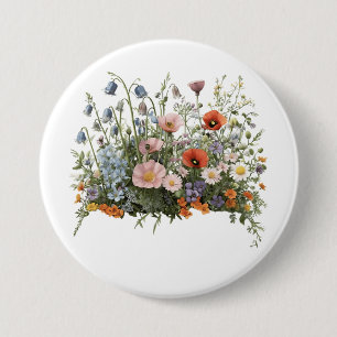Wildflower meadow botanical garden flowers 7.5 cm round badge