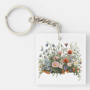 Wildflower meadow botanical garden flowers key ring
