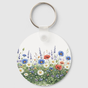 Wildflower meadow botanical garden flowers key ring