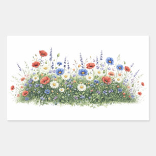 Wildflower meadow botanical garden flowers rectangular sticker