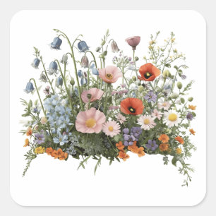 Wildflower meadow botanical garden flowers square sticker
