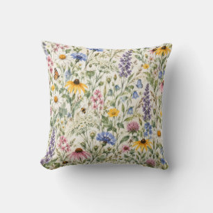 Wildflower Meadow Botanical Pattern Cushion