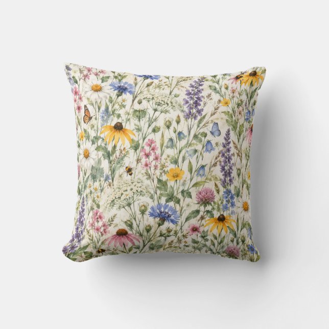Wildflower Meadow Botanical Pattern Cushion (Front)