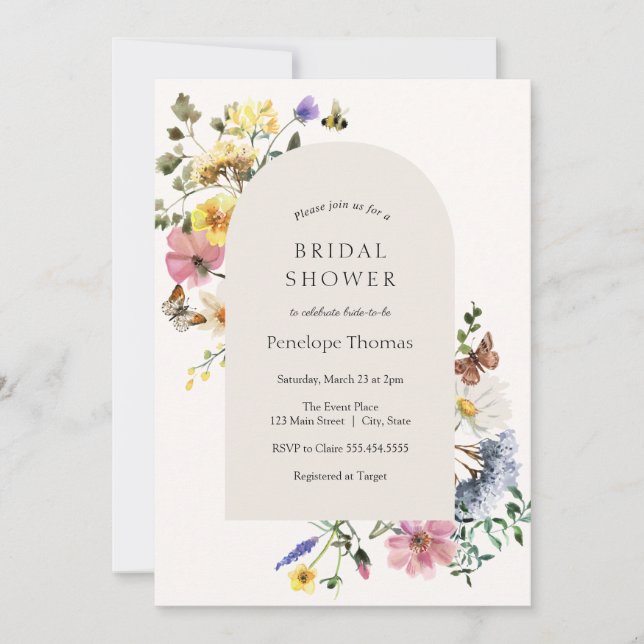 Wildflower Meadow Bridal Shower Arch Invitation (Front)