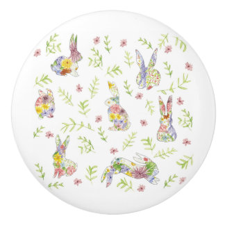 Wildflower Meadow Bunnies Ceramic Knob