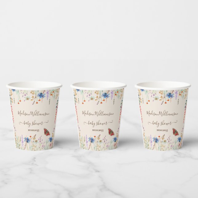 Wildflower Meadow Butterfly Baby Shower  Paper Cups (Multi)