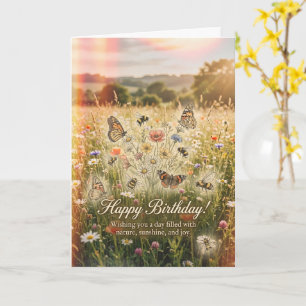 Wildflower Meadow Butterfly Bee Birthday Card
