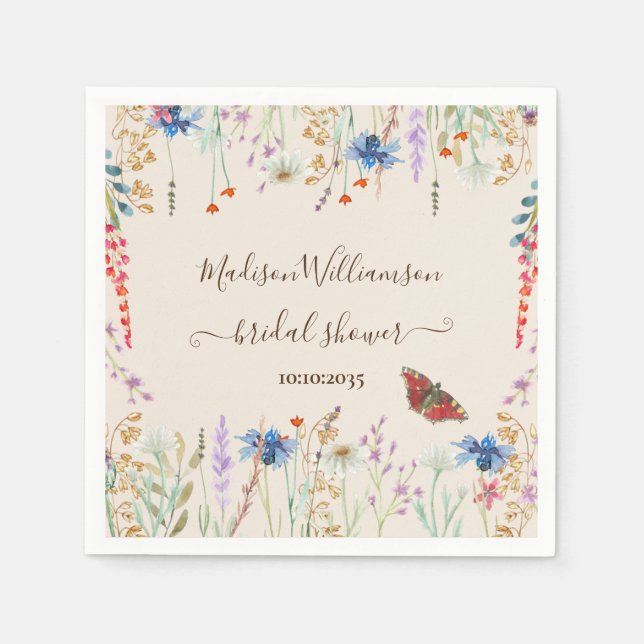 Wildflower Meadow Butterfly Bridal Shower  Napkin (Front)