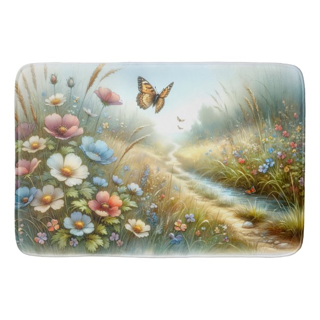 Wildflower Meadow Butterfly Garden Bath Mat (Front)