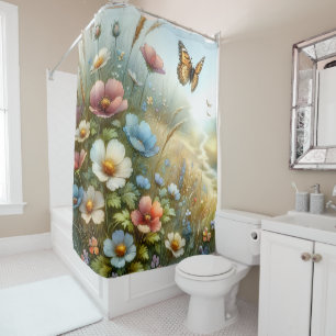 Wildflower Meadow Butterfly Garden Shower Curtain