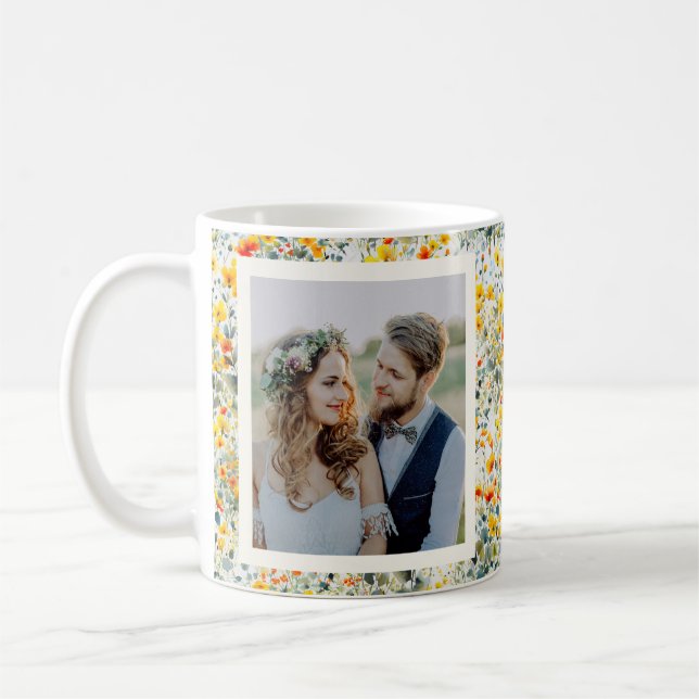 Wildflower Meadow Couple Yellow Custom Photos Coffee Mug (Left)