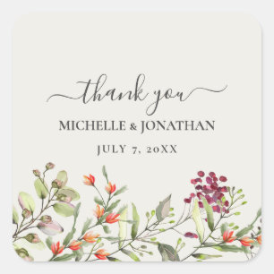 Wildflower Meadow Ecru Wedding Thank You Favours Square Sticker
