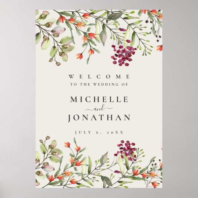 Wildflower Meadow Ecru Wedding Welcome Sign (Front)