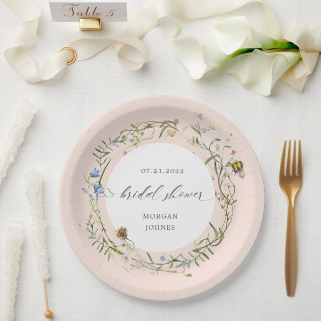 wildflower meadow elegant bridal shower paper plat paper plate (Wedding)